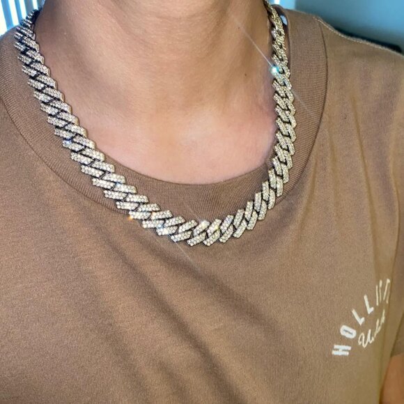 Silver Cuban Link Chain For Men Women Iced Out Chain Miami Cuban Necklace - Picture 4 of 4